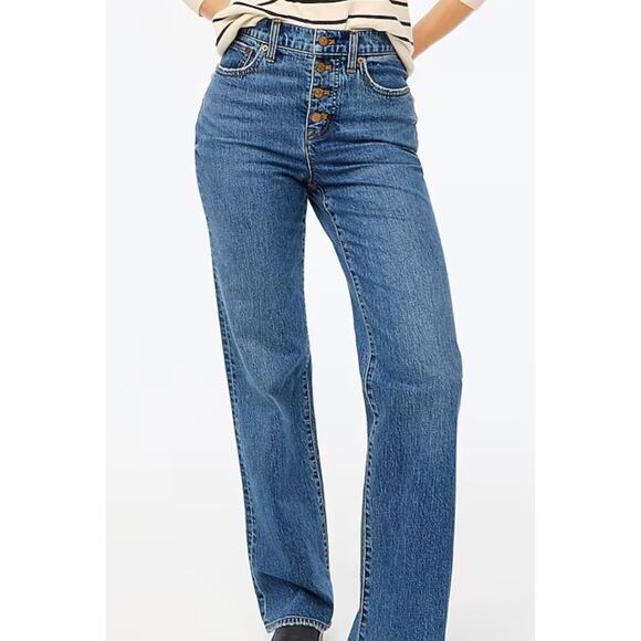 J. Crew Denim - NEW J. Crew Wide Leg Full Length Jean Stretch Blue High Rise Classic Women US 28
